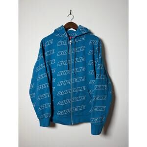 Supreme Repeat Zip Up Hoodie SS18 Dark Aqua